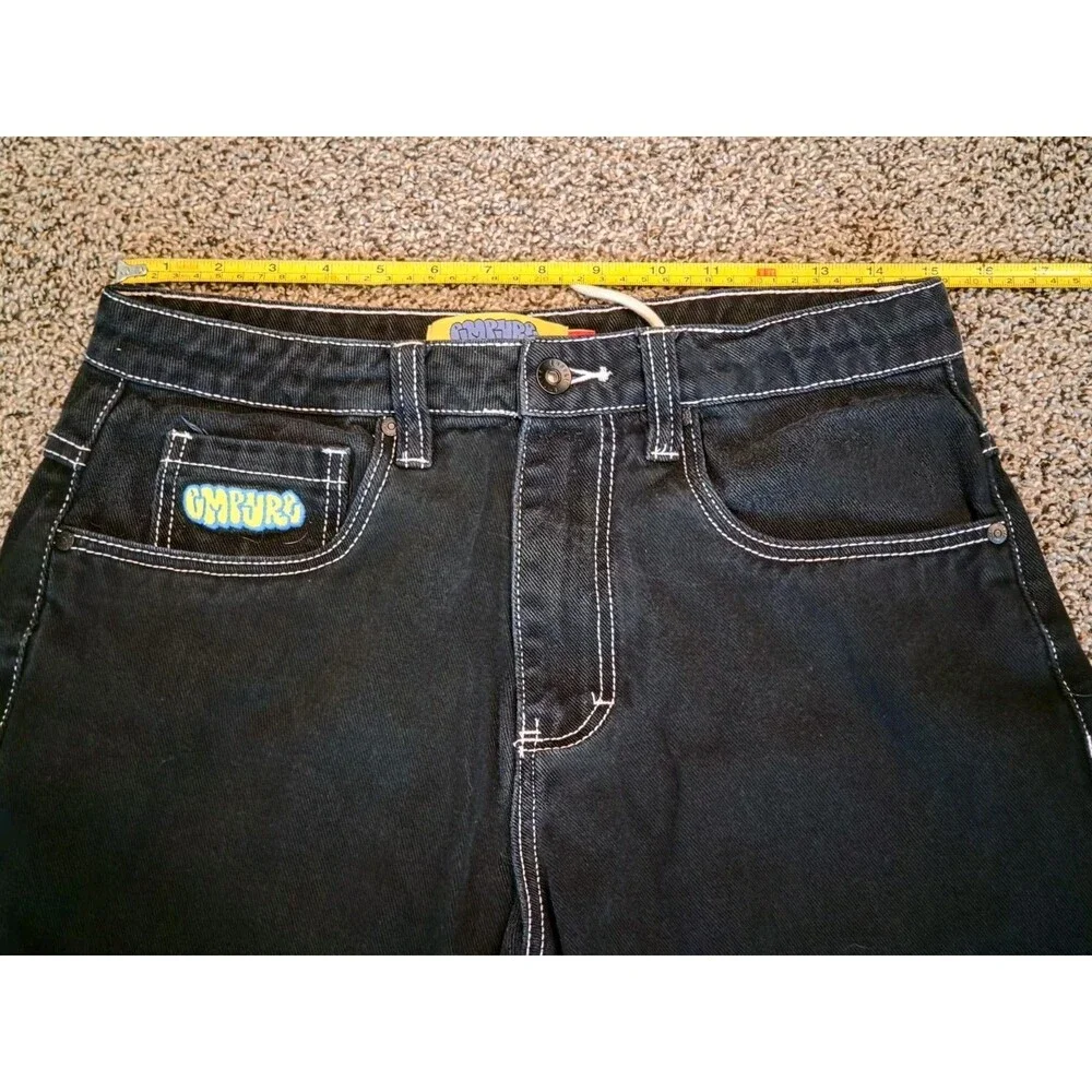 Empyre Baggy Loose Fit Skate Jeans Black w/ White Contrast Stitch Size 28x23